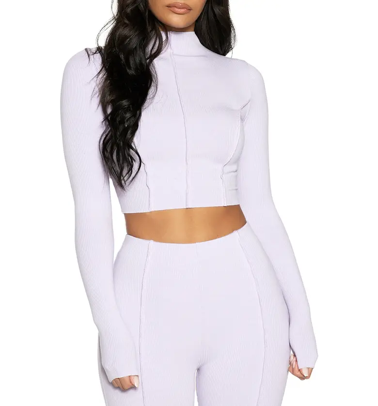 Naked Wardrobe Snatched to the Top Long Sleeve Crop Top_LAVENDER