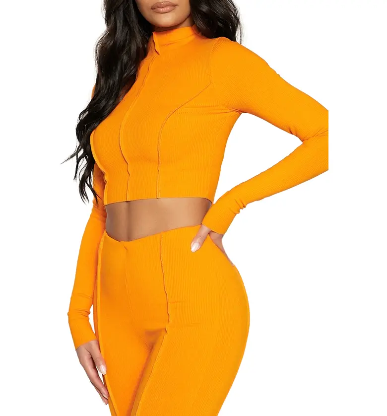 Naked Wardrobe Snatched to the Top Long Sleeve Crop Top_ORANGE