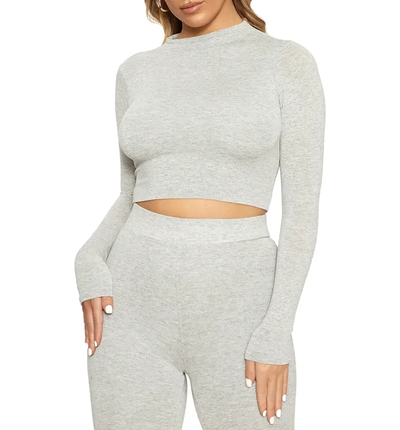 Naked Wardrobe The NW Crop Top_HEATHER GREY