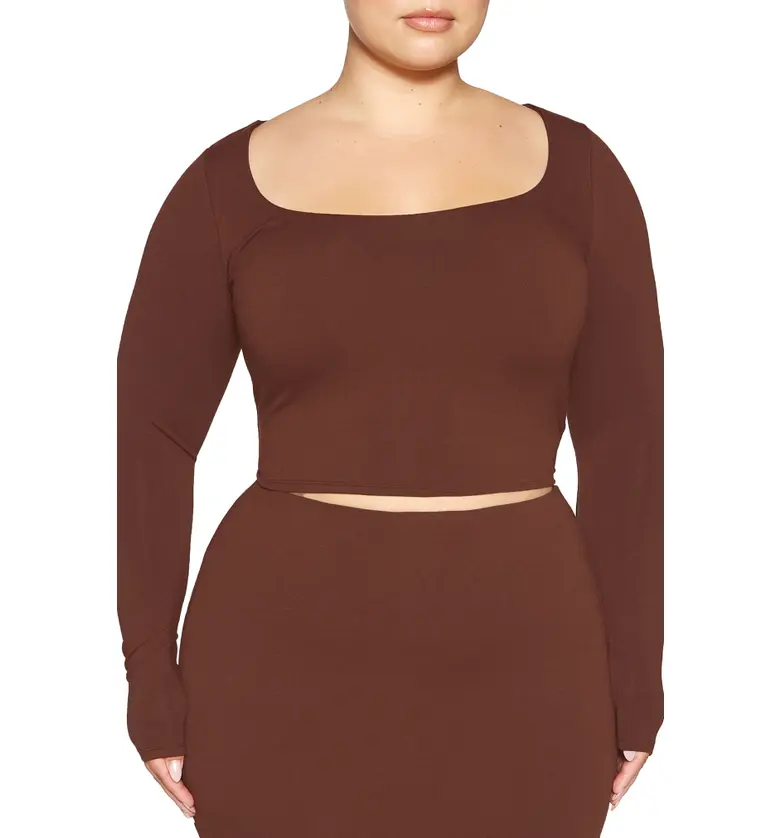 Naked Wardrobe Square Neck Crop Top_CHOCOLATE