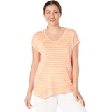 NIC+ZOE Striped Short Sleeve V-Neck Asymmetrical Tee