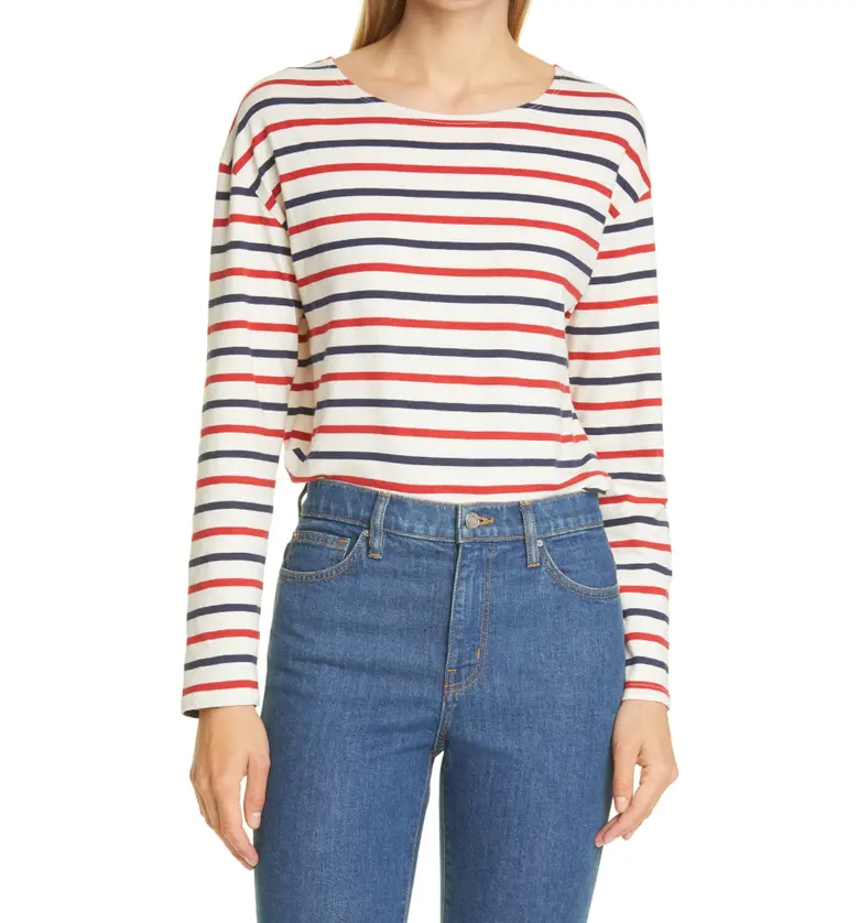 Nili Lotan Arlette Stripe T-Shirt_NAVY/ RED/ NATURAL STRIPE