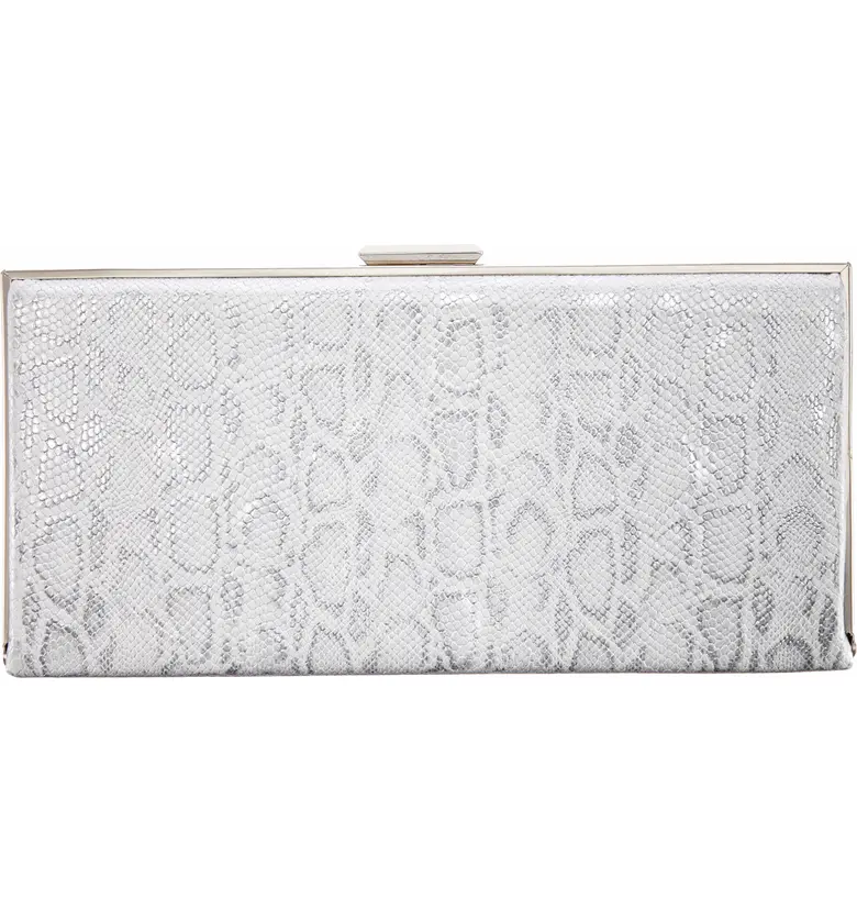 Nina Snake Embossed Metallic Minaudiere_WHITE/ SILVER