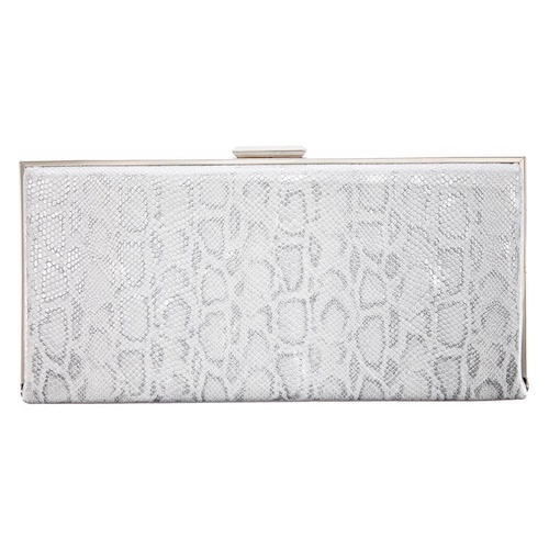  Nina Snake Embossed Metallic Minaudiere_WHITE/ SILVER