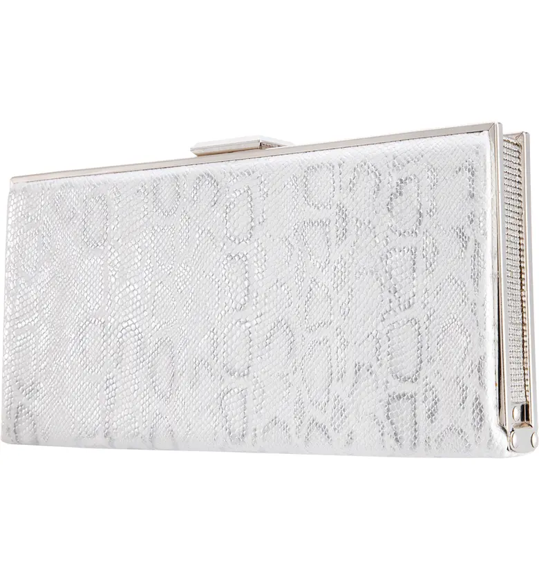  Nina Snake Embossed Metallic Minaudiere_WHITE/ SILVER