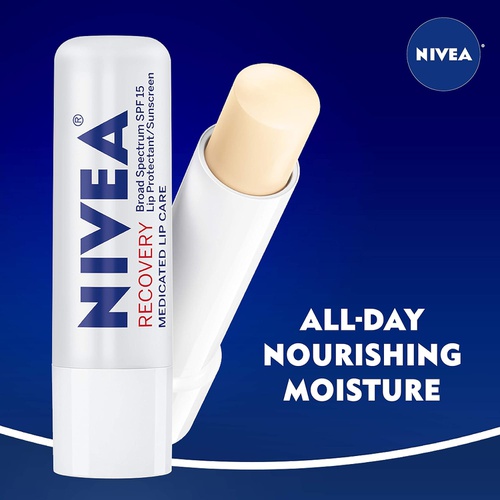  NIVEA Recovery Medicated Lip Care - Broad Spectrum SPF 15 - Unisex Lip Balm for Chapped Lips - .17oz Stick (Pack of 6) (Packaging May Vary)