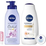 NIVEA In Bloom Variety Pack  4 Piece with Body Lotion, Body Wash, Lip Balm, and Multipurpose Cream