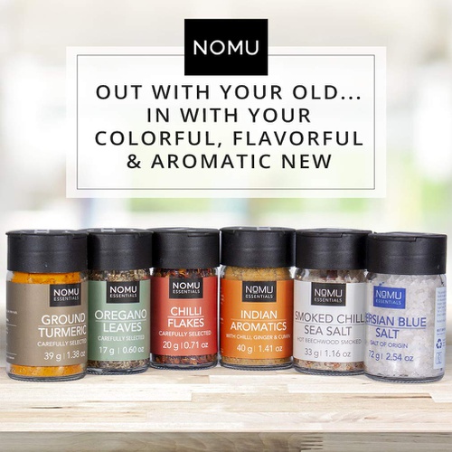 NOMU 24-Piece Starter Variety Set of Spices, Herbs, Chilis, Salts and Seasoning Blends Kit | 24.1 Oz | Non-irradiated, No MSG or Preservatives