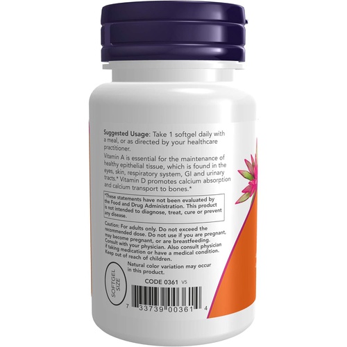  NOW Supplements, Vitamin A & D3 25,000/1,000 IU, Eye Health*, Essential Nutrition, 100 Softgels