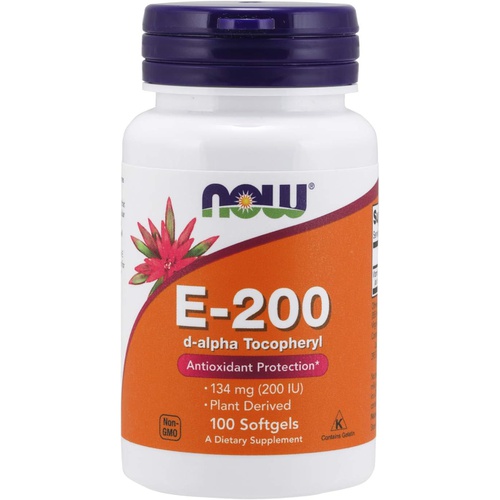  NOW Supplements, Vitamin E-200 IU, D-Alpha Tocopheryl, Antioxidant Protection*, 100 Softgels