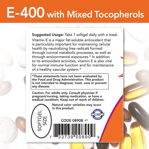  NOW Supplements, Vitamin E-400 IU Mixed Tocopherols, Antioxidant Protection*, 50 Softgels