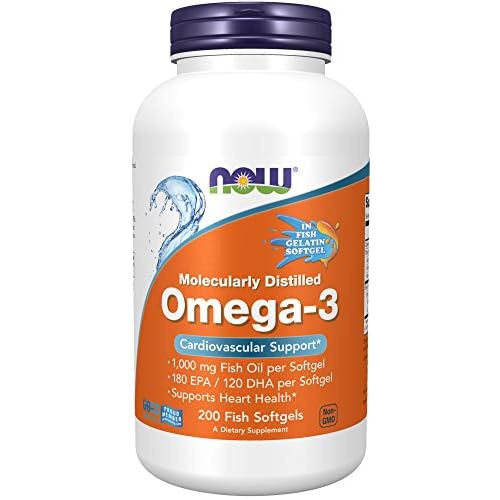  NOW Supplements, Omega-3 180 EPA / 120 DHA, Molecularly Distilled, Cardiovascular Support*, 200-Fish Gelatin Softgels