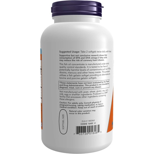  NOW Supplements, Omega-3 180 EPA / 120 DHA, Molecularly Distilled, Cardiovascular Support*, 200-Fish Gelatin Softgels