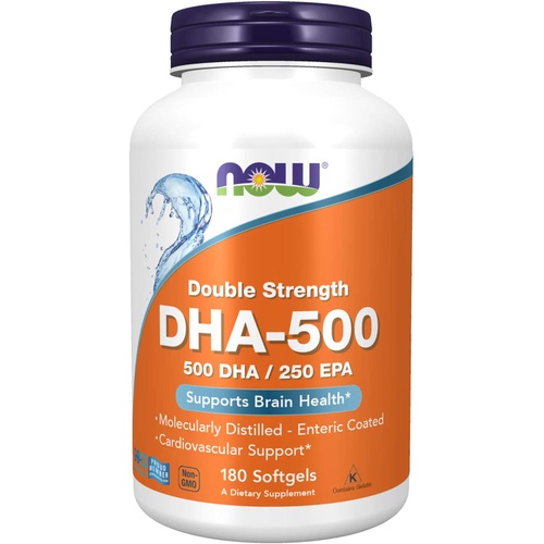  NOW Supplements, DHA-500 with 250 EPA, Molecularly Distilled, Supports Brain Health*, 180 Softgels