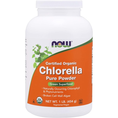  NOW Supplements, Organic Chlorella Powder with naturally occurring Chlorophyll, Beta-Carotene, mixed Carotenoids, Vitamin C, Iron and Protein, 1-Pound