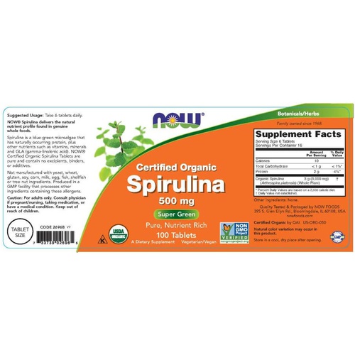  Now Foods Organic Spirulina Tablets, 500