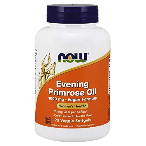  NOW Supplements, Evening Primrose Oil 1000 mg, Cold Pressed, Hexane Free, Vegan Formula, 90 Veg Softgels