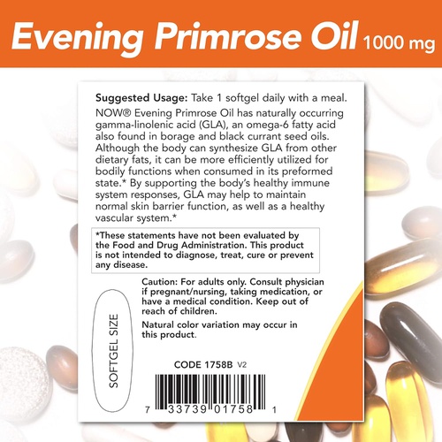  NOW Supplements, Evening Primrose Oil 1000 mg, Cold Pressed, Hexane Free, Vegan Formula, 90 Veg Softgels