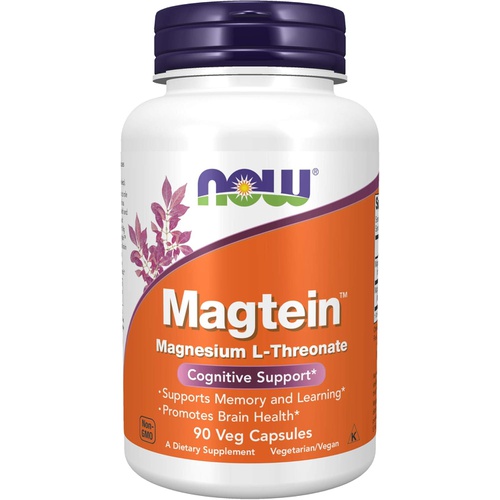  NOW Supplements, Magtein with patented form of Magnesium (Mg), Cognitive Support*, 90 Veg Capsules