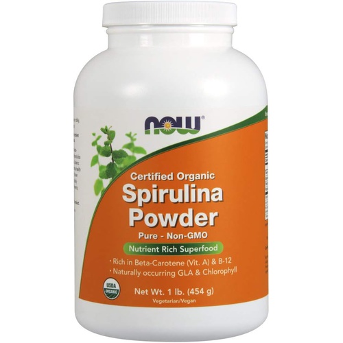  NOW Supplements, Certified Organic, Spirulina Powder, Rich in Beta-Carotene (Vitamin A) and B-12 with naturally occurring GLA & Chlorophyll, 1-Pound