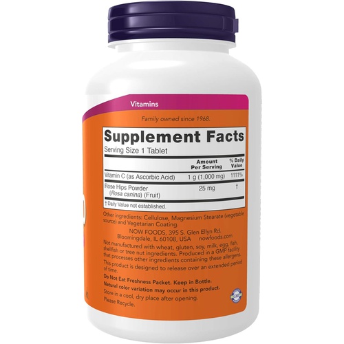  NOW Supplements, Vitamin C-1,000 with Rose Hips, Sustained Release, Antioxidant Protection*, 250 Tablets