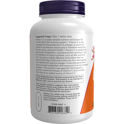  NOW Supplements, Vitamin C-1,000 with Rose Hips, Sustained Release, Antioxidant Protection*, 250 Tablets