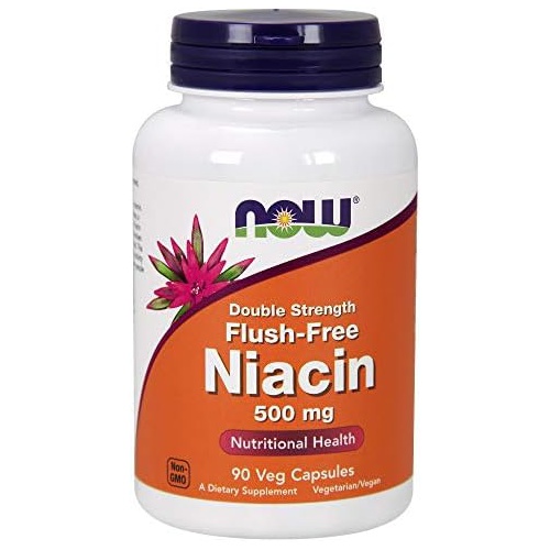  NOW Supplements, Niacin (Vitamin B-3) 500 mg, Flush-Free, Double Strength, Nutritional Health, 90 Veg Capsules