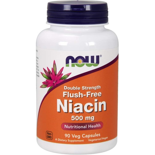  NOW Supplements, Niacin (Vitamin B-3) 500 mg, Flush-Free, Double Strength, Nutritional Health, 90 Veg Capsules