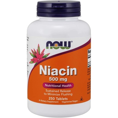  NOW Supplements, Niacin (Vitamin B-3) 500 mg, Sustained Release, Nutritional Health, 250 Tablets