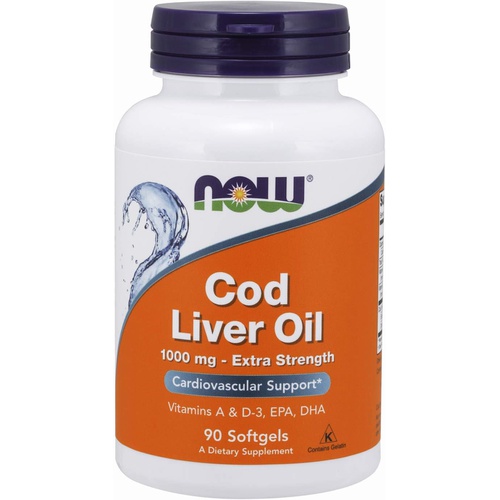  NOW Supplements, Cod Liver Oil, Extra Strength 1,000 mg with Vitamins A & D-3, EPA, DHA, 90 Softgels