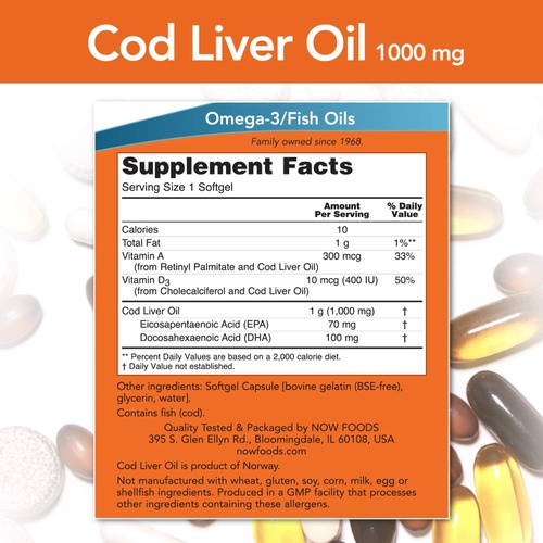  NOW Supplements, Cod Liver Oil, Extra Strength 1,000 mg with Vitamins A & D-3, EPA, DHA, 90 Softgels