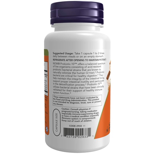  NOW Supplements, Probiotic-10, 25 Billion, with 10 Probiotic Strains, Dairy, Soy and Gluten Free, Strain Verified, 100 Veg Capsules