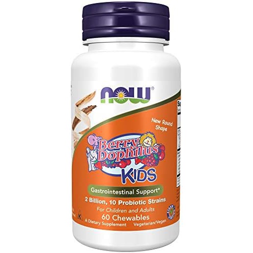  NOW Supplements, BerryDophilus with 2 Billion, 10 Probiotic Strains, Xylitol Sweetened, Strain Verified, 60 Chewables, packaging may vary