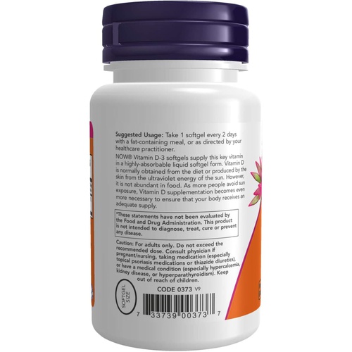  NOW Supplements, Vitamin D-3 5,000 IU, High Potency, Structural Support*, 240 Softgels