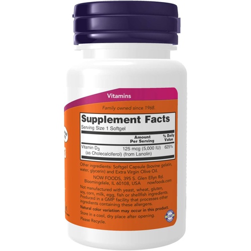  NOW Supplements, Vitamin D-3 5,000 IU, High Potency, Structural Support*, 240 Softgels