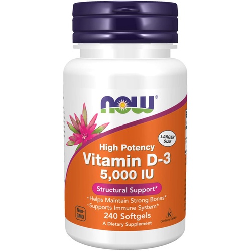  NOW Supplements, Vitamin D-3 5,000 IU, High Potency, Structural Support*, 240 Softgels