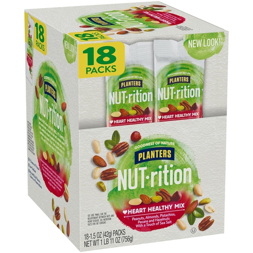  NUT-rition Heart Healthy Nut Mix (18 ct Box, 1.5 oz Packs) - Variety Nut Mix with Peanuts, Almonds, Pistachios, Pecans, Hazelnuts & Sea Salt