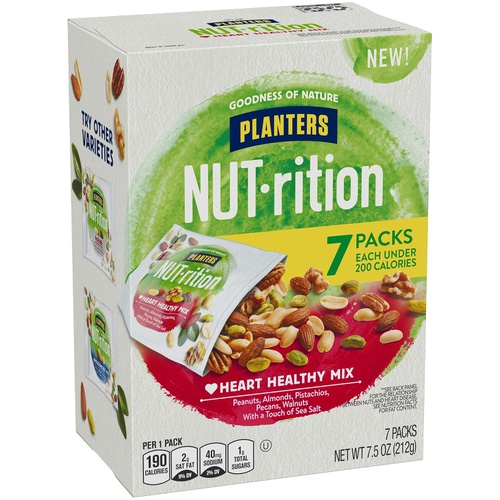  NUT-rition Heart Healthy Mix (7.5 oz Box, contains 7 individual pouches) - Variety Nut Mix with Peanuts, Almonds, Pistachios, Pecans, Walnuts & Sea Salt