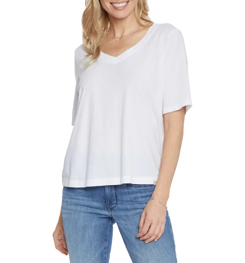 NYDJ Short Sleeve Cotton V-Neck T-Shirt_OPTIC WHITE
