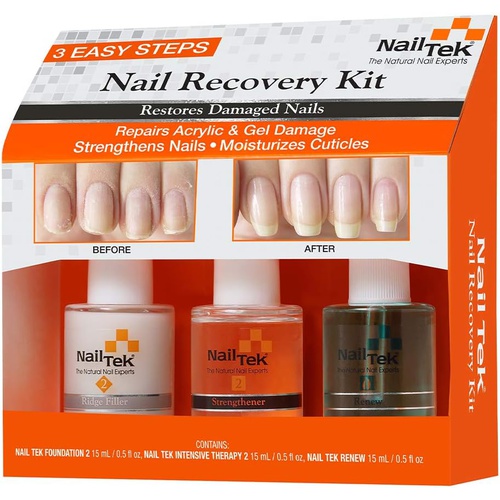  Nail Tek Nail Recovery Kit, Cuticle Oil, Strengthener, Ridge Filler - Restore Damaged Nails in 3 Steps