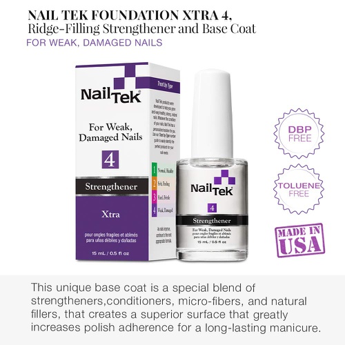  Nail Tek Xtra 4, Nail Strengthener for Weak and Damaged Nails, Prevent Nails From Peeling, Cracked, and Brittle Nails, 0.5 oz, 1-Pack