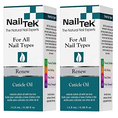  Nail Tek Renew, Natural Cuticle Oil with Tea Tree for All Nail Types, Conditions, Moisturizes Cuticles and Protects Nails from Damage, Daily Nail Treatment, 0.48 oz, 2-Pack