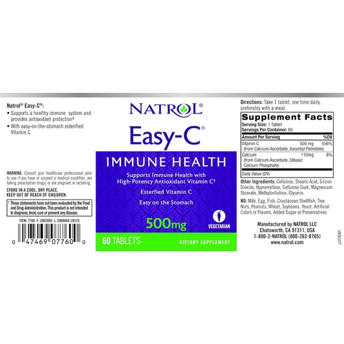  Natrol Easy-C 500mg, Immune Health, Tablets, 60ct