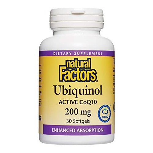  Natural Factors, Ubiquinol Active CoQ10 200mg, Coenzyme Q10 Supplement for Energy, Heart and Cognitive Support, 30 softgels (30 servings)