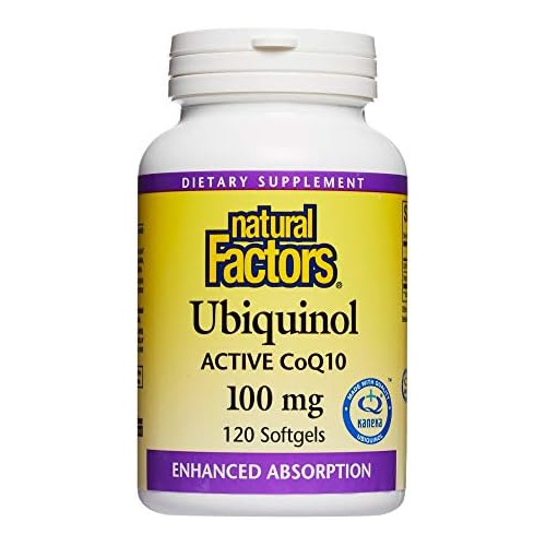  Natural Factors, Ubiquinol Active CoQ10 100mg, Coenzyme Q10 Supplement for Energy, Heart and Cognitive Support, 120 Softgels