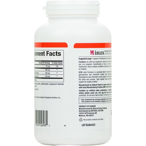  Natural Factors, MSM Joint Formula, Supports Healthy Joints and Mobility, 180 Capsules