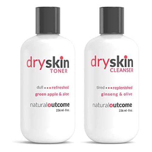  Dry Skin Cleanser and Toner Set by Natural Outcome Skincare - Replenishing Face Wash, Refreshing Facial Toner