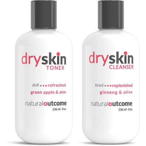  Dry Skin Cleanser and Toner Set by Natural Outcome Skincare - Replenishing Face Wash, Refreshing Facial Toner