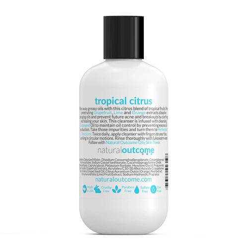  Facial Cleanser For Oily Skin - Tropical Citrus Oily Skin Control Face Wash by Natural Outcome Skin Care Deep Pore Cleanser Cleansing Gel 8 oz. Cruelty Free