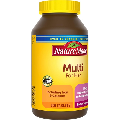  Nature Made Multivitamin for Her, Dietary Supplement for Daily Nutritional Support, 300 Tablets, 300 Day Supply